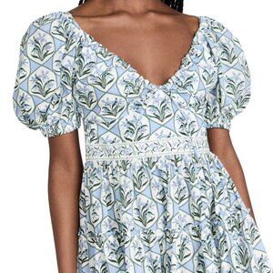NWT Agua Bendita Manzanilla Chan Chan Celeste Cotton Mini Dress Blue Floral